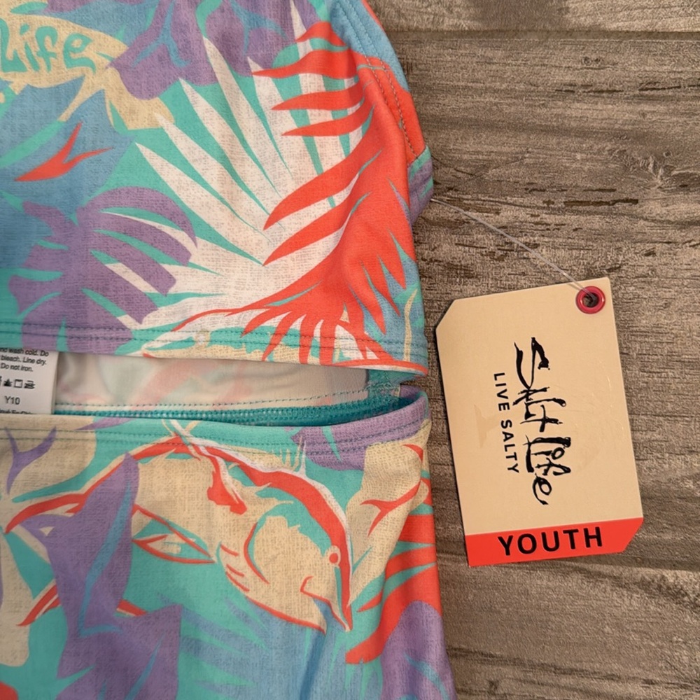Salt Life Girls Size 10 one piece swimsuit with a two piece look in front Purple - Picture 4 of 11